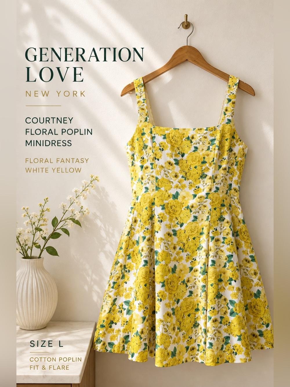 Generation Love Courtney Floral Poplin Mini Dress Yellow White Size L